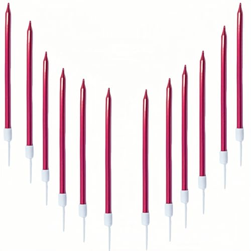 Candeline Compleanno Particolari 12 Pezzi Candele Metalliche Lunghe Sottili Decorazioni Torta (Dritto-Rosso)