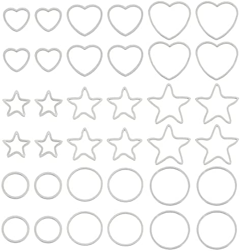 UNICRAFTALE about 54pcs Ring/Heart/Star Mixed Shape Linking Rings 304 Stainless Steel Frames Connectors Jewelry Links for DIY Jewelry Making