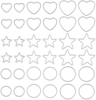UNICRAFTALE about 54pcs Ring/Heart/Star Mixed Shape Linking Rings 304 Stainless Steel Frames Connectors Jewelry Links for DIY Jewelry Making