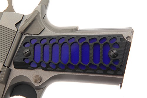 Premium Gun Grips Compatible Replacement for 1911 Full Size Colt, Kimber RIA S&W Clones G10 GZS-Cobra skeletonized w/Blue Insert