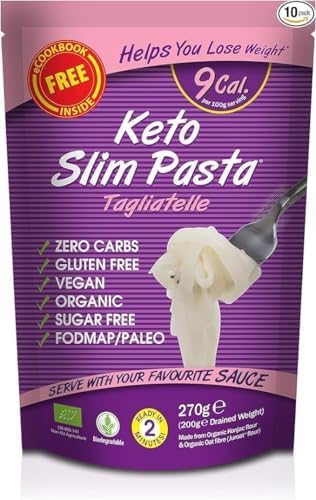 Eat Water Slim Tagliatelle Pasta 270g (Pack of 10) Organic Konjac Flour & Oats Shirataki Pasta, Zero Carb, Low Calorie, Gluten, Fat & Sugar Free, Vegan High Fibre Ready to Eat, Paleo Diet Friendly