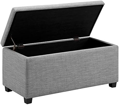 Amazon Basics Upholstered Storage Ottoman and Entryway Bench, 90 x 42 x 43 cm (W x D x H), Light Grey