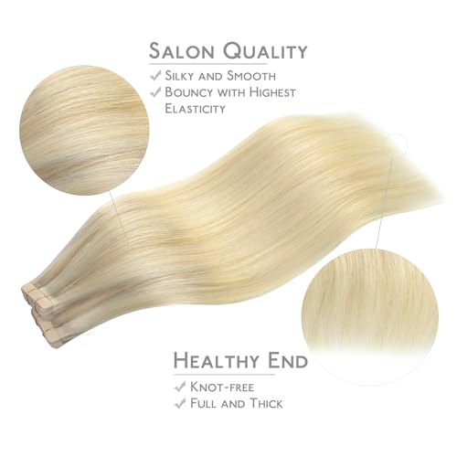 Image of WENNALIFE Tape in Hair Extensions Human Hair, 40pcs 100g 20 inch Ombre Ash Blonde to Golden Blonde Balayage Platinum Blonde