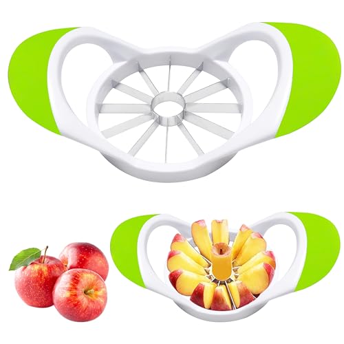 ARSUK Cortador y Descorazonador de Manzanas Cuchillas de Acero Inoxidable, Asas de Antideslizantes, Cortador de Frutas Fácil para Manzanas, Peras y Más (Green 12 Blade Apple Slicer)