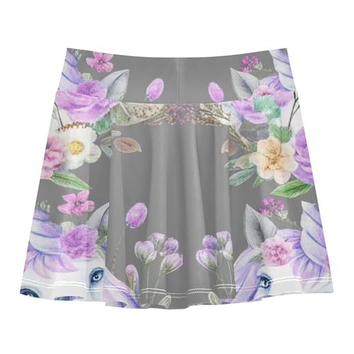 Skirts with Shorts Unicorn Head Flowers Athletic Shorts Girls Skorts Pink Cute Flowy Skirt 4t2
