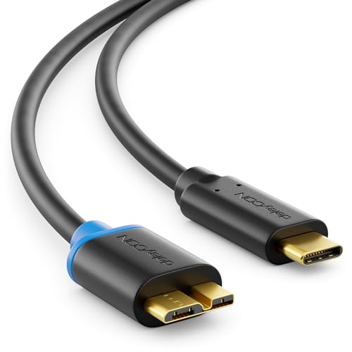 deleyCON 1m Câble USB 3.0 Micro B - USB C vers Micro B USB 3.0-5 Gbit/s - Câble de Charge Câble de Données Thunderbolt - pour PC Ordinateur Smartphone Tablet Notebook Chargeur Disque Dur Externe
