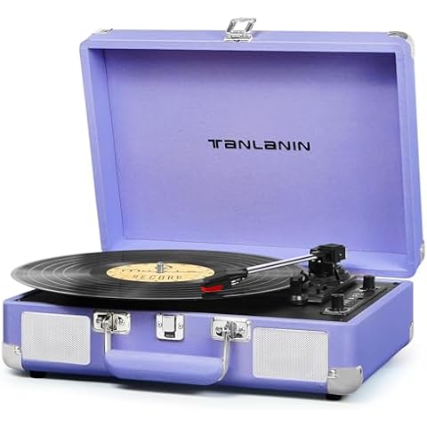 Vinyl Record Player Vintage 3-Speed Bluetooth Suitcase Portable Turntable with Built-in Speaker, USB Port Recording, Belt-Driven, 33/45/78 RPM LP Player Support RCA/AUX/Headphone Jack, Lavender Purple Cover