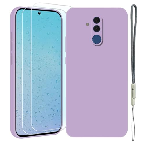 YonderYM Compatible con Funda para Huawei Mate 20 Lite, Funda de Silicona Líquida Premium, con 2 Piezas Cristal Templado, Case Antishoc Anti-Rayures Carcasa Lavanda