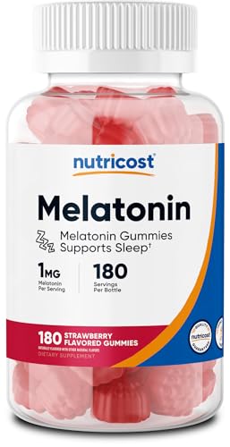 Nutricost Melatonin 1mg 180 Gummies Strawberry Flavored Gluten Free