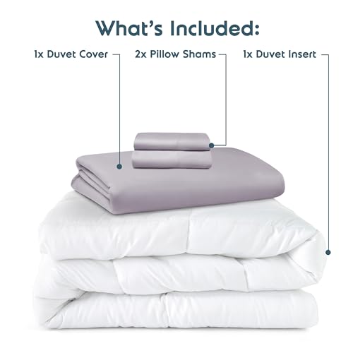 Nestl Queen Duvet Cover Set with Comforter Insert - Grey Lavender 4 Piece 90x90 Duvet Cover & 2 Pillow Shams with White Quilted Down Alternative Comforter, Ultra Soft, All Season