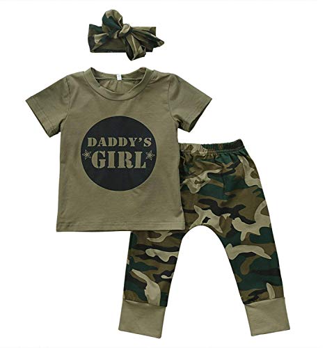 2PCs Baby Boy Girl Words T Shirt Top Camouflage Pants Outfits Clothes Set for 0-24 Months (0-6 Months, Girl)