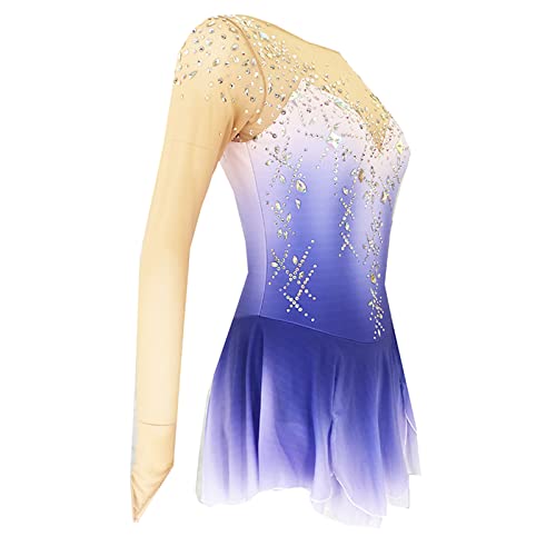Vestido Feminino Gradiente Para Patinação No Gelo, Performance De Competição Para Adultos, Gola Redo