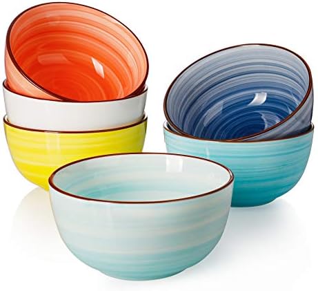 Sweese 127.002 Porcelain Bowls - 20 Ounce for Cereal, Soup, Rice, Salad, LEAD & CADMIUM FREE- Set of 6, Multicolor, Hot Assorted Colors