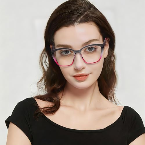 Image of Henotin Reading Glasses for Women, 2 pack Fashion Oversized Blue Light Readers for Women, Spring Hinge Cat Eye Glasses