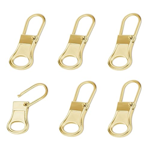 6pcs Zipper Pull Replacement, Detachable Zipper Pulls Zipper Replacement Zipper Repair Kit Zipper Replacement Slider for Jacket Pants Coat Shoes Suitcase Backpack (Light Gold)