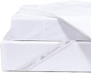DreamFit DreamComfort Microfiber StaDry Technology Cooling Bed Sheets with Elastic Corner Straps for Extra Deep Pocket up to 20 inch Crafted in USA King Sheet Set White