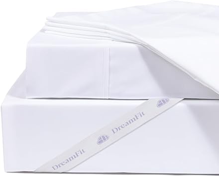 DreamFit DreamComfort Microfiber StaDry Technology Cooling Bed Sheets with Elastic Corner Straps for Adjustable Bed Extra Deep Pocket up to 20 inch Crafted in USA Split Queen Sheet Set White