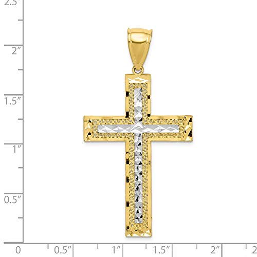 Solid 10K Yellow Gold Two Toned Diamond-Cut Cross Pendant Charm - 55Mm X 28Mm #TOP30