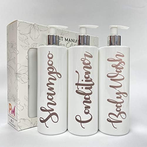 Print Maniacs 3 Set Mrs Hinch Inspired White Personalised Dispenser Pump Bottles Shampoo Conditioner Body Wash (Black)