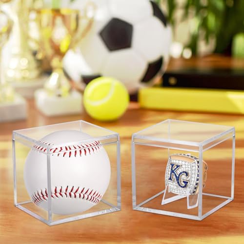 Image of 3 Pack Championship Ring Display Case Clear Acrylic Display Case Mini Football Baseball Softball Ring Holder Display Box Single Coin Stand 1 Slot Ring Hole Storage Box for Sports Fans, 2.16 Inch