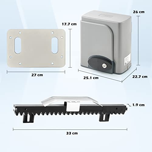 Miniatura 8 de Co-Z 600kg Motor Puerta Corredera Con 4m Cremallera De Nailon, 2 Control Remoto Y Sensores Infrarrojos 280w Motor Para Puerta Corredera Para Puerta De Jardín, Garaje