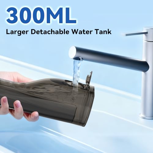 Image of Cordless Portable Water Flosser with 300ML Tank: Rechargeable Oral Irrigator with 5 Tips for Travel, Braces Care and Sensitive Gums, IPX7 Waterproof Teeth Cleaning Device(Black)