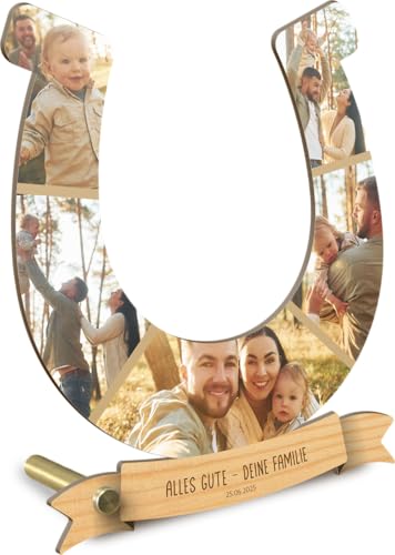 Generisch Hufeisen Geschenk personalisiert - Foto Holzbild opt. mit Sockel - Hufeisen Geschenke Glücksgeschenk Originelles Symbol für Glück Glücksbringer