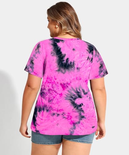 Image of CARCOS Plus Size Tops for Women Short Sleeve Shirts Basic Tee Solid Color Blouse V Neck Tunic Loose Fit Tshirts Summer XL-5XL