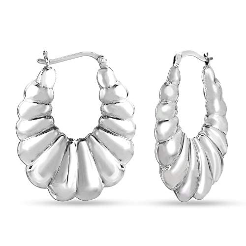 Lecalla Sterling Silver Jewelry Oval Hoop Hollow Puff Shrimp Earrings For Women Teen 34Mm #TOP19
