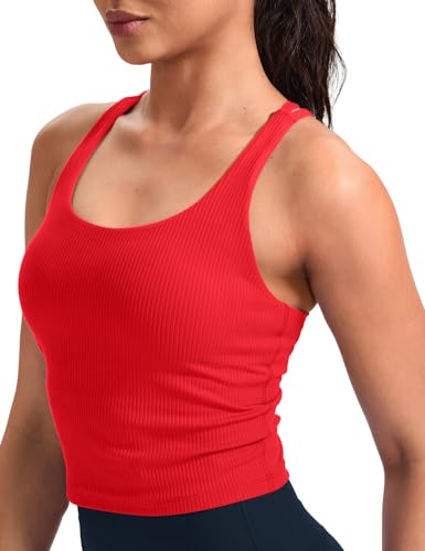 Image of HeyNuts Zeal Bras Longline Ribbed Medium Support Sports Bras, Crisscross Back Tank Tops with Removable Pads A-D Cups