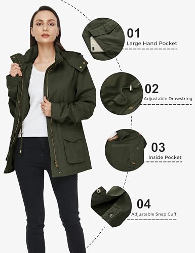 WenVen Chaqueta de Aviador Invierno Rompevientos Cintura Delgada Cremallera Chaqueta de Algodón Casual Chaqueta Militar Otoño Mujer Verde Militar Large - imagen 7