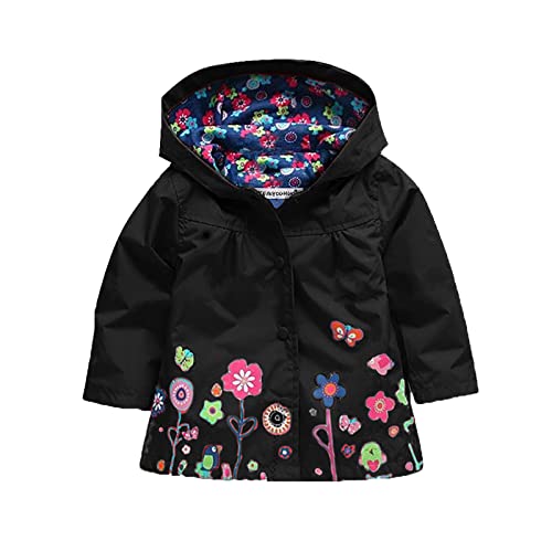 Toddler Boys Windbreaker Casual Outerwear Kids Lightweight Zip Hooded Jacket Baby Cute Coat (Black, 18-24 Months)