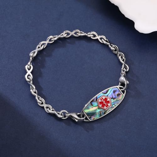 MAXZOOL Medical Alert Bracelets for Women, Custom Engraved Medical ID Bracelets for Women, Stainless Steel Medic Bracelet, 6.0-8.5 Inches Size Optional, Shells ID Tag, Interchangeable Chain Style 2 - Thumbnail 6