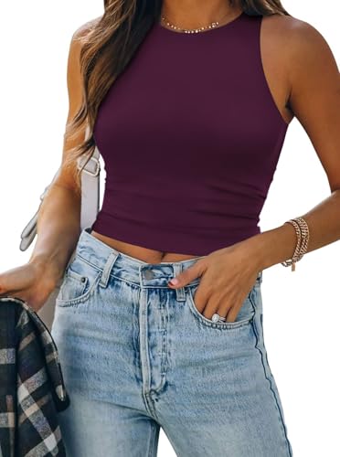Image of ATHMILE Womens Double Lined Crop Tank Tops Casual Basic Shirts Sleeveless Workout Tops Cute Summer Clothes Teen Girls