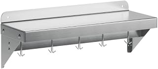 Stainless Steel Wall Mount Shelf 12 x 24 Inch, NSF Certified Shelf with 5 Hooks, 180 lb Load Capacity Floating Shelf Kitchen Storage Racks Commercial Shelves for Restaurant, Hotel and Garage
