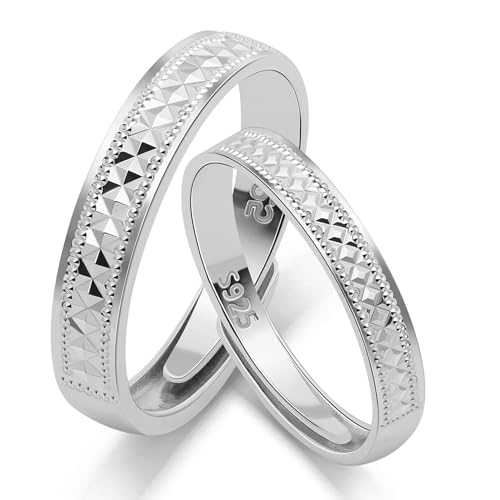 Meissa Bagues de Couple Gravées en Argent 925 – Anneaux Assortis Vintage pour Homme et Femme – Anneaux d’Amour Élégants pour Mariage, Fiançailles, Anniversaire (Argenté)