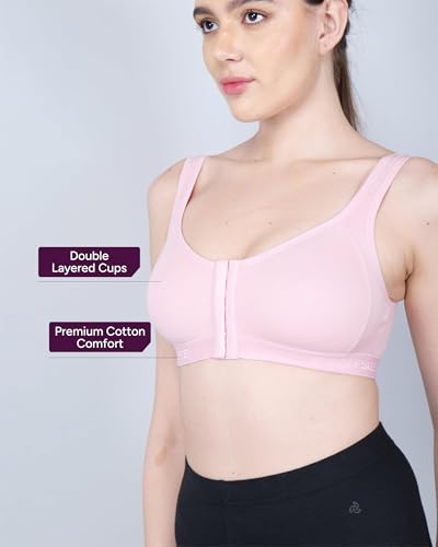 Image of BODYSIZE Front Open Sports Padded Bra for Women - Cotton| Full Coverage, Maximum Support | Non-Wired, Seamless Bra