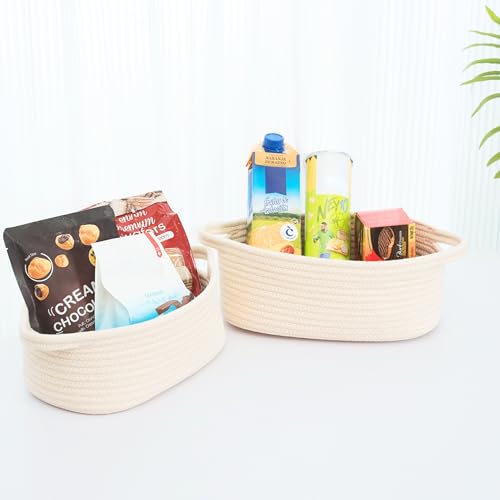 Image of MINTWOOD Design 5-Piece Storage Baskets for Organizing, Small Woven Rope Baskets for Storage and Shelves, Dog Cat Toy Basket Box, Pantry Bathroom Organization Bins, Nightstand Organizer, Beige