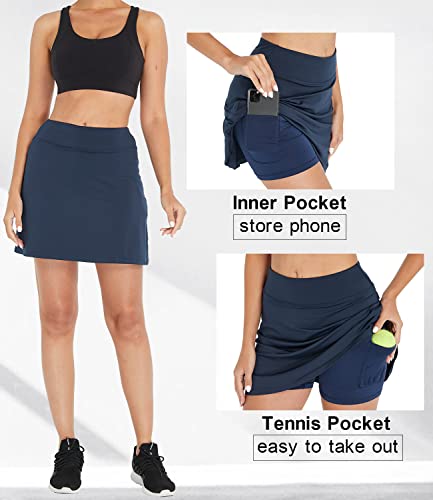 Cityoung Womens Athletic Pleated Golf Skirts With Pockets Tennis Skirt High Waisted With Shorts Running Workout Deep Blue M #TOP3