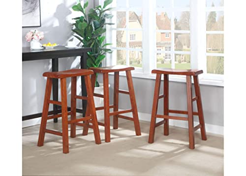 eHemco Heavy-Duty Solid Wood Saddle Seat Kitchen Counter Barstools, 29 Inches, Dark Oak, Set of 3