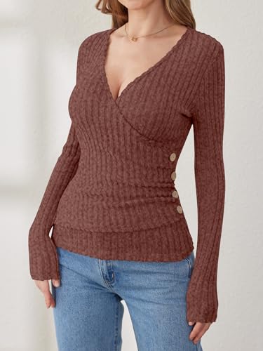 ANRABESS Women Long Sleeve V Neck Shirts,Rust Orange,XXL — view 2