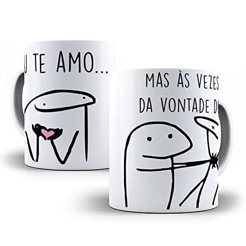 Caneca Flork Te amo mas as vezes da vontade de + Chaveiro Surpresa de