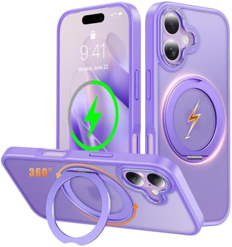 （00:30時点） Gunwon iPhone 17 用 ケース Magsafe対応 ワイヤレス充電 360°回転スタンド 縦横両対応 耐衝撃 マット仕上げ「パープル」 | 持ち歩きに便利なリング機能 N52マグネット搭載・車載ホルダー対応 自由な角度調整サポートスタンド付き ソフトバンパー 四隅エアクッション アルミ合金レンズフレーム・カメラ保護 スマホケース あいふおん17 カバー