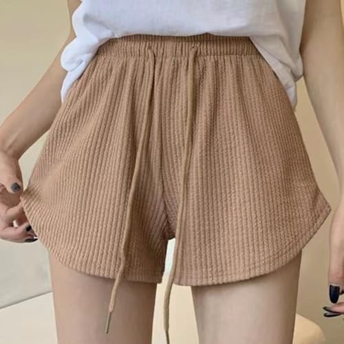 Womens High Waist Drawstring Casual Shorts, Wide Leg Loose Fit Athletic Lounge Shorts with Soft Stretchy Polyester Fabric for Four Seasons, Black（Brown） XL