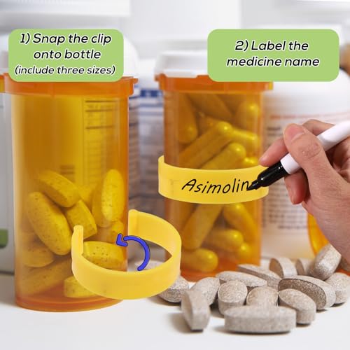 18pcs Clips for Pill Bottles, 3 Sizes Reusable Medicine Bottle Label Clips with Marker Pill Bottle Label Clips Medicine Bottle Clips Pill Organizer for Easy Medication Identification