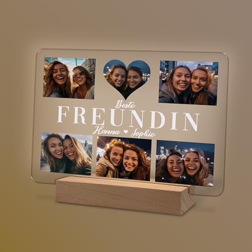 Yuweli® Geschenke für Freundin personalisierte optinale Nachtlampe mit Foto und Namen als Geschenk für die beste Freundin zum Geburtstag Weihnachten