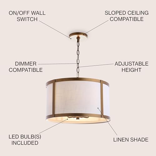 JONATHAN Y 17" Gold/White Metal LED Pendant Light for Kitchen Island, White Linen Drum Shade, Transitional Ceiling Hanging Fixture for Dining Room, 4 Bulbs Included (JYL3510B) by JONATHAN Y - Used condition - Image 3