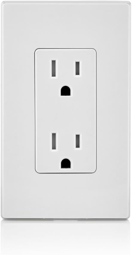 Leviton T5325-W 15 Amp 125 Volt, Tamper Resistant, Decora Duplex Receptacle, Straight Blade, Grounding, 1-Pack, White - Electrical Outlets - 