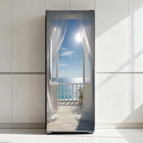 arricraft 2 autocollant porte, 31,5 "x78,7" vue sur l'océan du balcon ciel bleu et nuages blancs porte muraux autocollants PVC fond d'écran amovible pour les chambres ​ Salle de séjour – vue 7