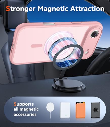 Image of FNTCASE for iPhone Air Case Matte: Magnetic Phone Cases with Screen Protector Drop Proof Compatible with Magsafe Slim Anti Yellowing Rugged Shockproof Protective Translucent Cell Cover (C-Pink)